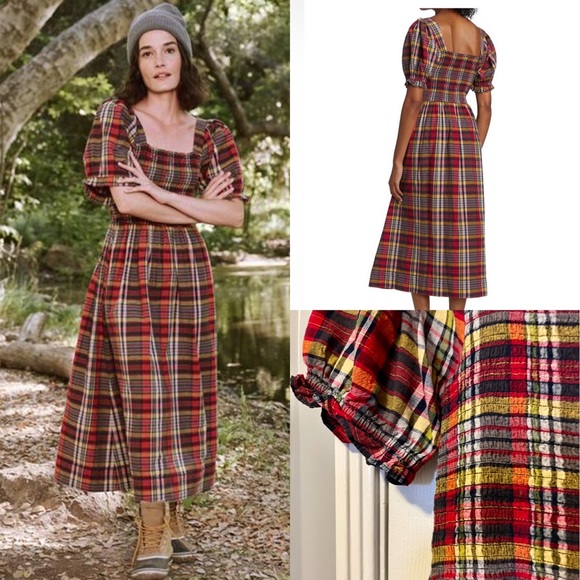 THE GREAT. Dresses & Skirts - The Great Savannah Plaid Smocked Dress Size 1 XS S